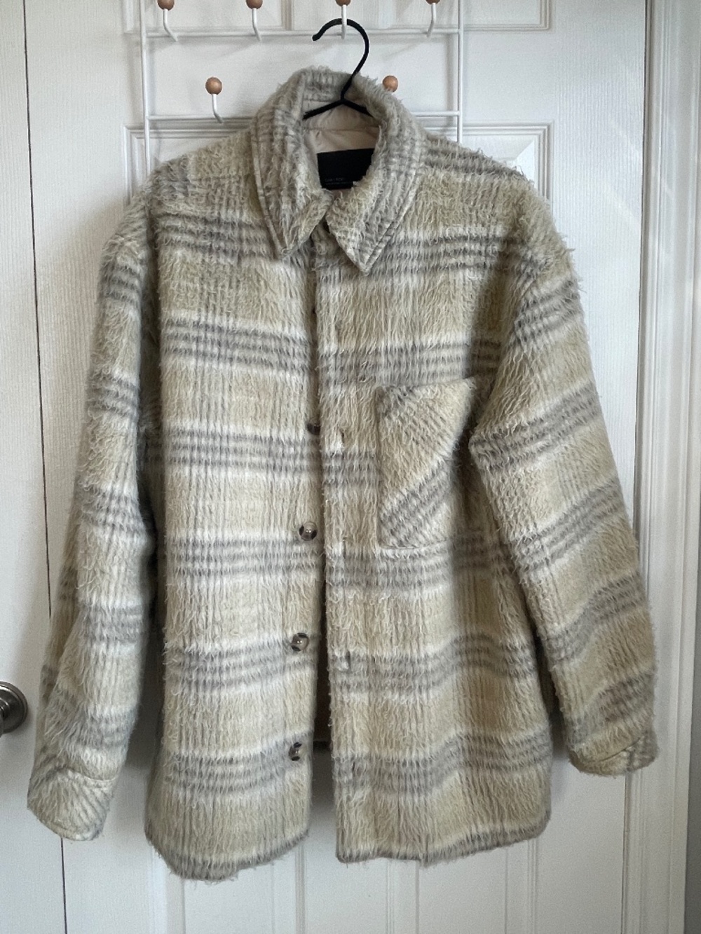 Oversized fuzzy plaid jacket